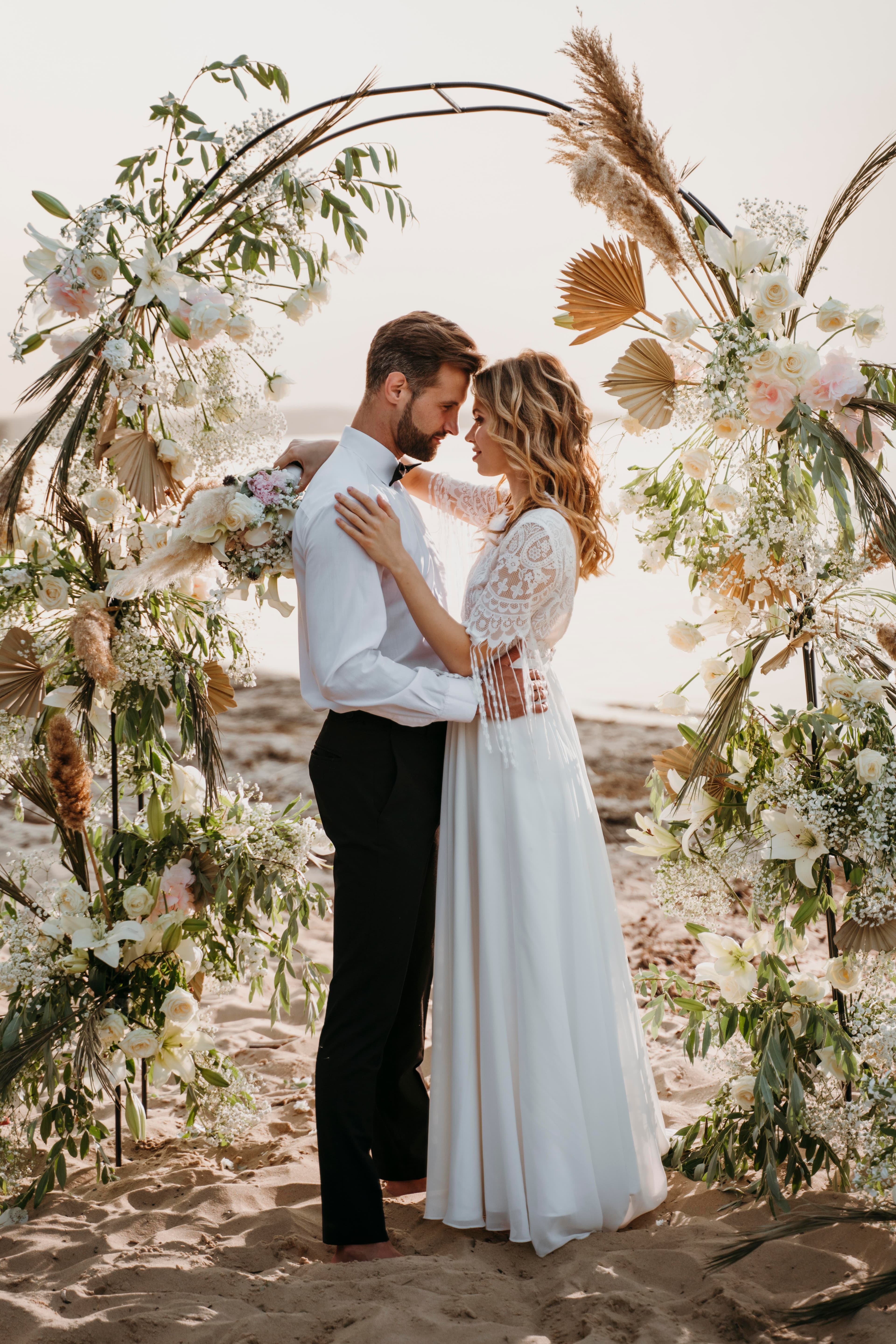 Bride and groom celebrating together